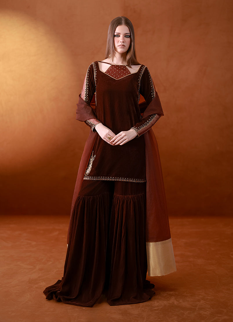 Brown Velvet Gharara
