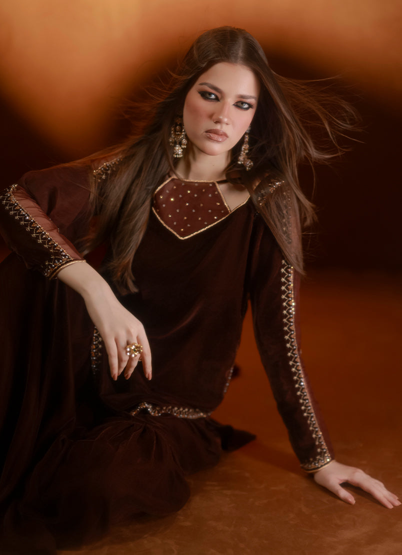 Brown Velvet Gharara