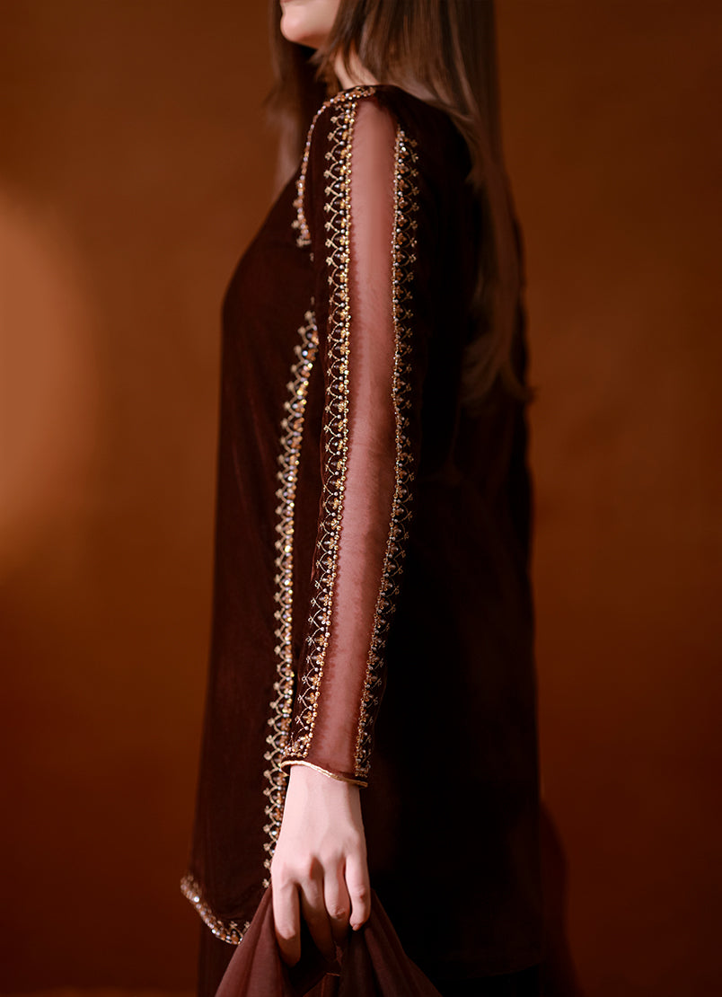 Brown Velvet Gharara