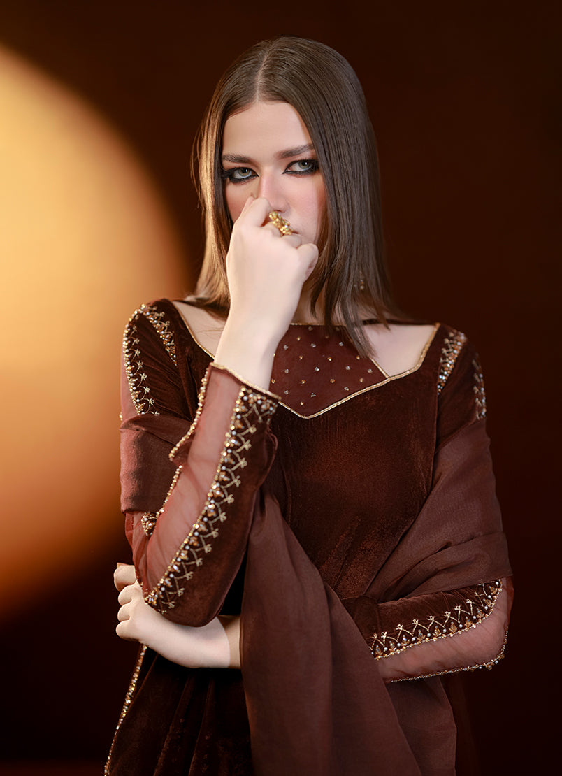 Brown Velvet Gharara