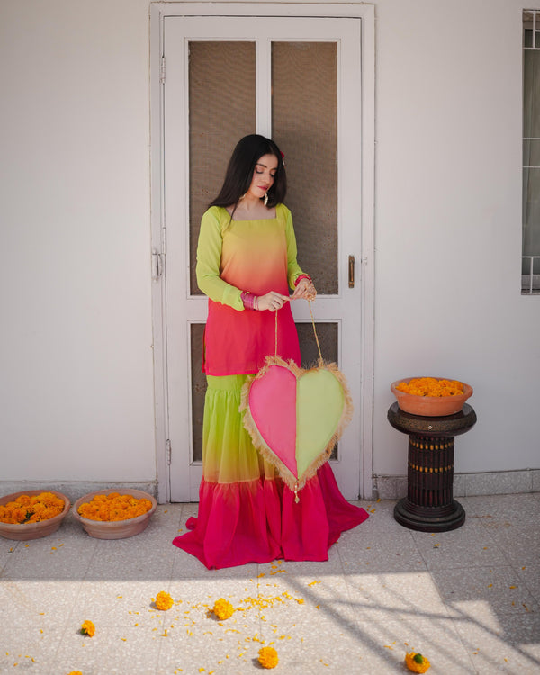 Lime Ombre Gharara Set