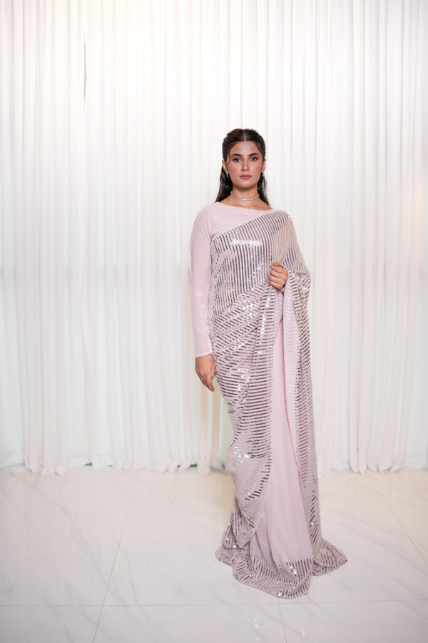 Blush Pink Sequin Saree