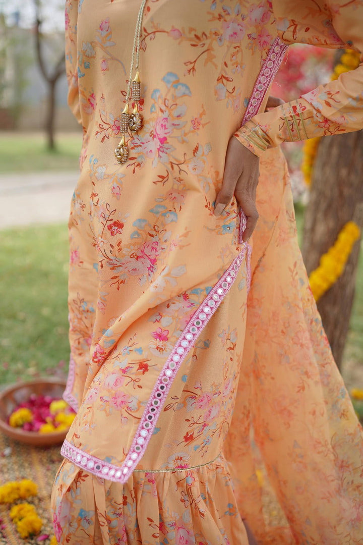 Yellow Floral gharara - Unstitched - Ripret