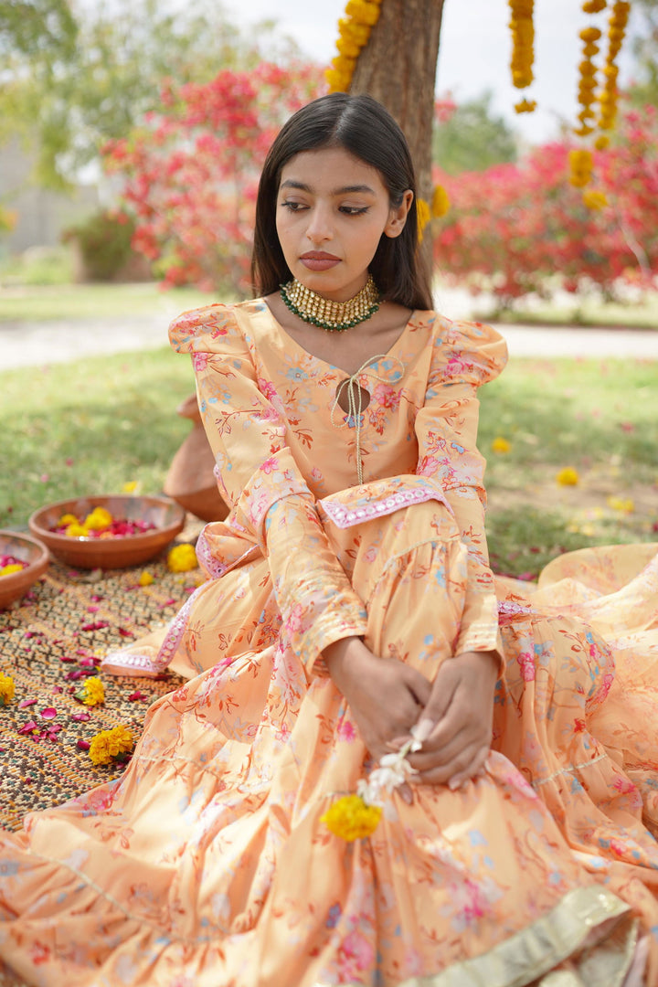 Yellow Floral gharara - Unstitched - Ripret