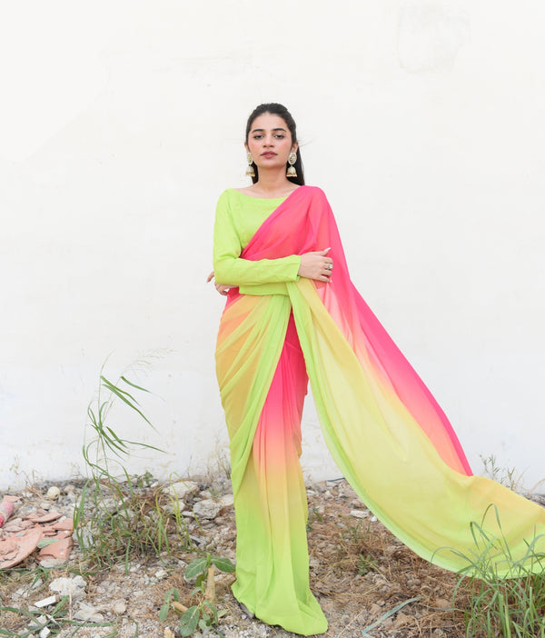 Lime Ombre Saree